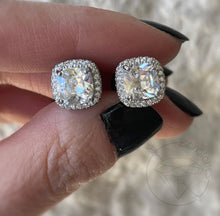 Load image into Gallery viewer, Crystal plugs Square CZ halo stud white gold silver wedding plugs for gauged or stretched ears: Sizes 12g 10g 8g 6g 4g 2g 1g 0g