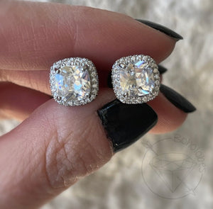 Crystal plugs Square CZ halo stud white gold silver wedding plugs for gauged or stretched ears: Sizes 12g 10g 8g 6g 4g 2g 1g 0g