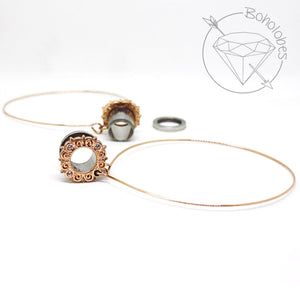 Rose gold hoop plugs cz rhinestone dangle plugs: 2g - 5/8"