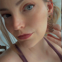 Load image into Gallery viewer, Gold Wire Metal art deco fan Stamp Hoop Screw Back Plugs: Dangle Gauges - Gold Earrings
