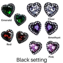 Load image into Gallery viewer, Black rhinestone heart minimalist stud plugs 14g 12g 10g 8g 6g 4g 2g