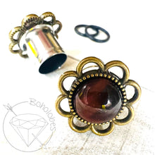 Load image into Gallery viewer, Red Tiger Eye Flower Plugs: Daisy Tunnels / Plugs