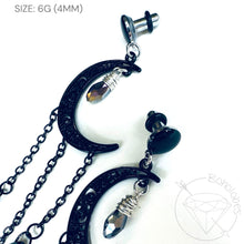 Load image into Gallery viewer, Black Celestial Teardrop Moon Dangle Plugs, Goth Fashion Gauges
