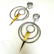 Load image into Gallery viewer, Wire Hoop and dagger Screw Back Plugs: Stainless Steel Dangle Tunnels 2G 0G 00G 1/2" 9/16" 5/8" 11/16" 3/4” 13/16" 7/8" 1" 1 1/8" 1 3/16"