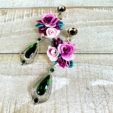 Load image into Gallery viewer, Lavender Floral Plug Earrings | Crystal Dangle Tunnels 14g 12g 10g 8g 6g 4g 2G 0G 00G 1/2" 9/16" 5/8" 11/16" 3/4” 13/16" 7/8" 1" 1 1 1/8"
