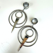 Load image into Gallery viewer, Wire Hoop and dagger Screw Back Plugs: Stainless Steel Dangle Tunnels 2G 0G 00G 1/2" 9/16" 5/8" 11/16" 3/4” 13/16" 7/8" 1" 1 1/8" 1 3/16"