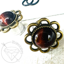 Load image into Gallery viewer, Red Tiger Eye Flower Plugs: Daisy Tunnels / Plugs