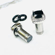 Load image into Gallery viewer, Crystal plugs Square CZ halo stud white gold silver wedding plugs for gauged or stretched ears: Sizes 12g 10g 8g 6g 4g 2g 1g 0g