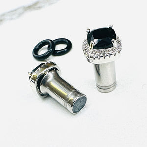 Crystal plugs Square CZ halo stud white gold silver wedding plugs for gauged or stretched ears: Sizes 12g 10g 8g 6g 4g 2g 1g 0g