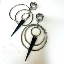 Load image into Gallery viewer, Wire Hoop and dagger Screw Back Plugs: Stainless Steel Dangle Tunnels 2G 0G 00G 1/2" 9/16" 5/8" 11/16" 3/4” 13/16" 7/8" 1" 1 1/8" 1 3/16"