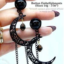 Load image into Gallery viewer, Black celestial Gold Czech crescent moon goth dangle gauges 8g 6g 4g 2g 1g 0g 11/32” 00g 7/16” 1/2” 9/16” 5/8” 11/13” 3/4” 13/16” 7/8” 1”