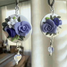 Load image into Gallery viewer, Lavender Floral Plug Earrings | Crystal Dangle Tunnels 14g 12g 10g 8g 6g 4g 2G 0G 00G 1/2" 9/16" 5/8" 11/16" 3/4” 13/16" 7/8" 1" 1 1 1/8"