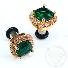 Load image into Gallery viewer, Crystal plugs Square CZ halo stud rose gold wedding plugs for gauged or stretched ears: Sizes 12g 10g 8g 6g 4g 2g 1g 0g
