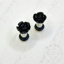 Load image into Gallery viewer, Small rose flower plugs for gauged ears: 14g 12g 10g 8g 6g 4g