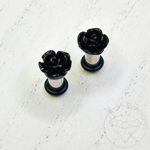 Small rose flower plugs for gauged ears: 14g 12g 10g 8g 6g 4g