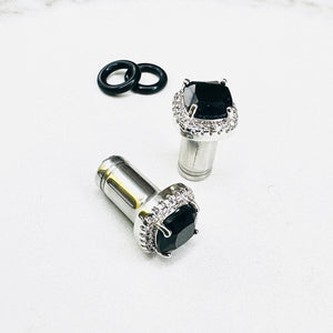 Crystal plugs Square CZ halo stud white gold silver wedding plugs for gauged or stretched ears: Sizes 12g 10g 8g 6g 4g 2g 1g 0g