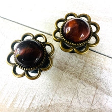 Load image into Gallery viewer, Red Tiger Eye Flower Plugs: Daisy Tunnels / Plugs