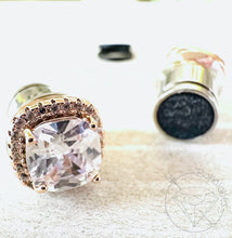 Load image into Gallery viewer, Square CZ Halo Rose Gold Plated Plugs: Wedding Bridal Ear Stretcher Jewelry  6g 4g 2g 1g 0g
