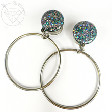 Load image into Gallery viewer, Chunky Steel Wire Hoop glitter Screw Back Plugs 2g 1g 0g 11/32” 00g 7/16” 1/2” 9/16” 5/8” 11/13” 3/4” 13/16” 7/8” 1” 1 1/8"