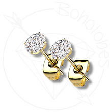 Load image into Gallery viewer, CZ Martini Studded Steel earrings Yellow Gold Prong Setting
