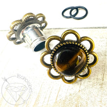 Load image into Gallery viewer, Tiger Eye Flower Plugs: Daisy Tunnels / Plugs