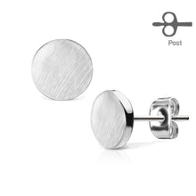 Load image into Gallery viewer, Brushed steel disk minimalist stud plugs 14g 12g 10g 8g 6g 4g