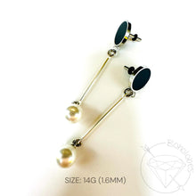 Load image into Gallery viewer, Black Gold Pearl Dangle Plugs: Surgical Steel Tunnels (4G-1")