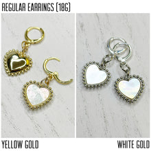 Load image into Gallery viewer, Heart stainless steel yellow gold or white gold toned shell drop dangle plugs: 2g 0g 00g 1/2&quot; 9/16&quot; 5/8&quot; 18mm 20mm 22mm 25mm