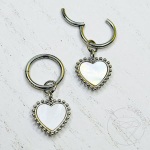 Heart stainless steel yellow gold or white gold toned shell drop dangle plugs: 2g 0g 00g 1/2" 9/16" 5/8" 18mm 20mm 22mm 25mm