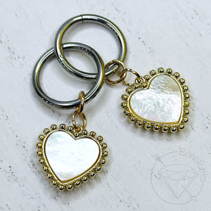 Heart stainless steel yellow gold or white gold toned shell drop dangle plugs: 2g 0g 00g 1/2" 9/16" 5/8" 18mm 20mm 22mm 25mm