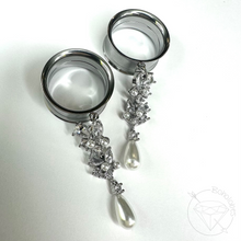 Load image into Gallery viewer, Ornate Crystal Gauges Boho Style Glam Plugs Pearl drop 4g 2g 1g 0g 11/32” 00g 7/16” 1/2” 9/16” 5/8” 11/13” 3/4” 13/16” 7/8” 1”1 1/8" 1 3/16"