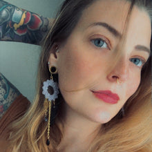 Load image into Gallery viewer, Celestial Dangle Plugs – Lavender mandala lotus Sun Halo, Black Crystal, Boho Gauges 2G 0G 00G 1/2" 9/16" 5/8" 11/16" 3/4” 13/16" 7/8" 1"