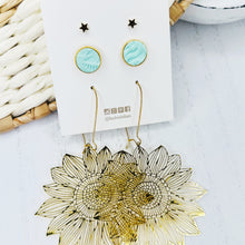 Load image into Gallery viewer, Sunflower / star gold mint green stud pack combo earring bundle