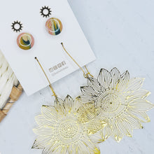 Load image into Gallery viewer, Sunflower / sun gold and pink stud pack combo trio earring bundle