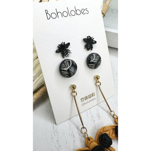 Bumble bee 3D flower gold stud pack combo trio earring bundle