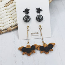 Load image into Gallery viewer, Bumble bee 3D flower gold stud pack combo trio earring bundle