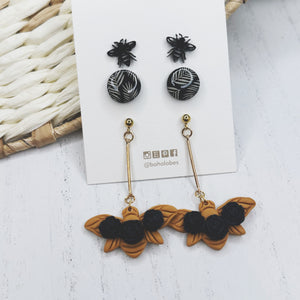 Bumble bee 3D flower gold stud pack combo trio earring bundle