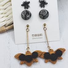 Load image into Gallery viewer, Bumble bee 3D flower gold stud pack combo trio earring bundle