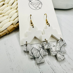 White tribal aztec clay dangle earrings