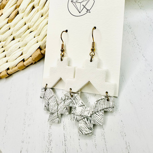 White tribal aztec clay dangle earrings