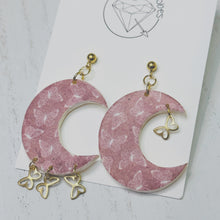 Load image into Gallery viewer, Butterfly celestial crescent dangle earrings