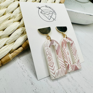 Gold rust tribal aztec clay dangle earrings