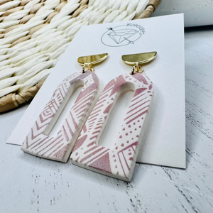 Gold rust tribal aztec clay dangle earrings