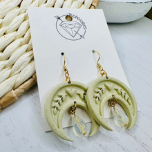 Load image into Gallery viewer, Crescent moon and crystal celestial dangle earrings