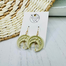 Load image into Gallery viewer, Crescent moon and crystal celestial dangle earrings