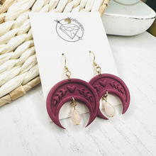 Load image into Gallery viewer, Crescent moon and crystal celestial dangle earrings