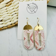 Load image into Gallery viewer, Gold rust tribal aztec clay dangle earrings