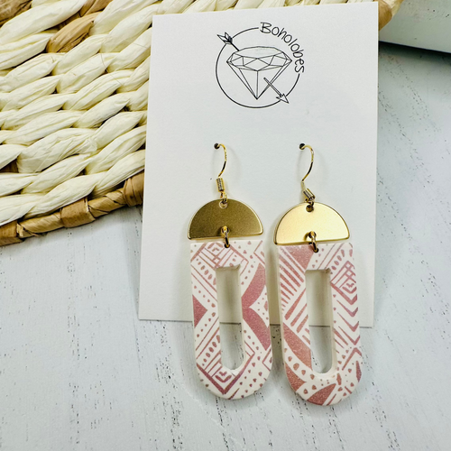 Gold rust tribal aztec clay dangle earrings