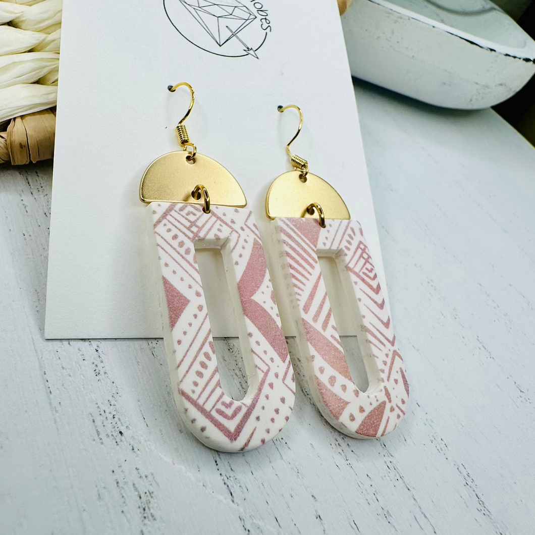 Gold rust tribal aztec clay dangle earrings