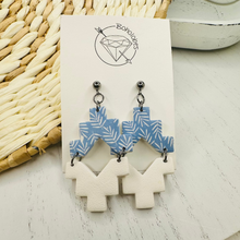 Load image into Gallery viewer, Blue willow tribal aztec clay dangle earrings